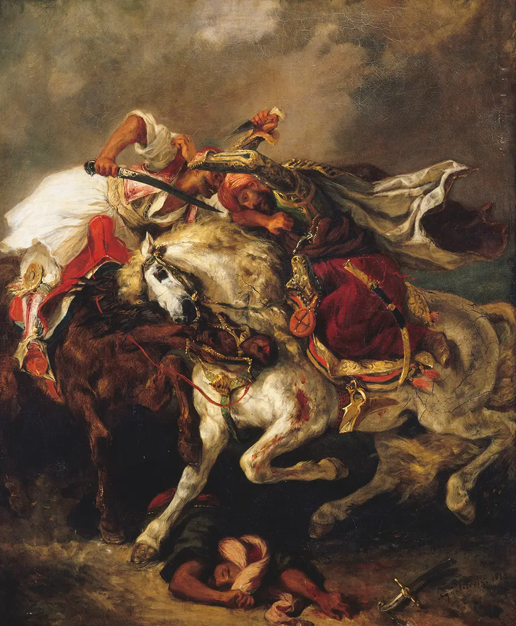 The Battle of Giaour and Hassan in Detail Eugene Delacroix